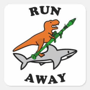 Funny Raptor mit Raketenwerfer Reiten Quadratischer Aufkleber