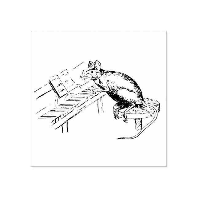 Funny Rat auf Hocker Klavierspielen Gummistempel (Prägung)