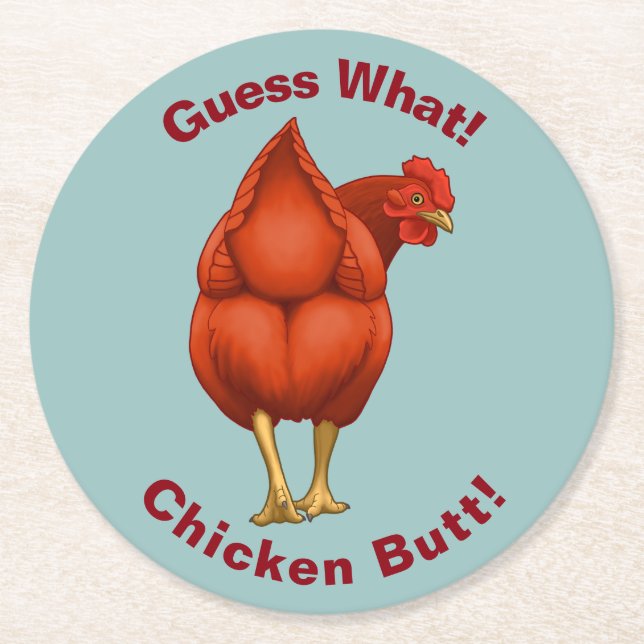 Funny Rate mal, was Hühnchen Hintern Red Hen Runder Pappuntersetzer (Vorderseite)