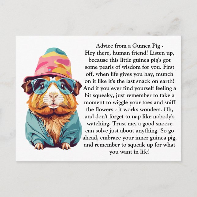 Funny Ratschlag von einem Schwein der Guinea Postkarte (Vorderseite)