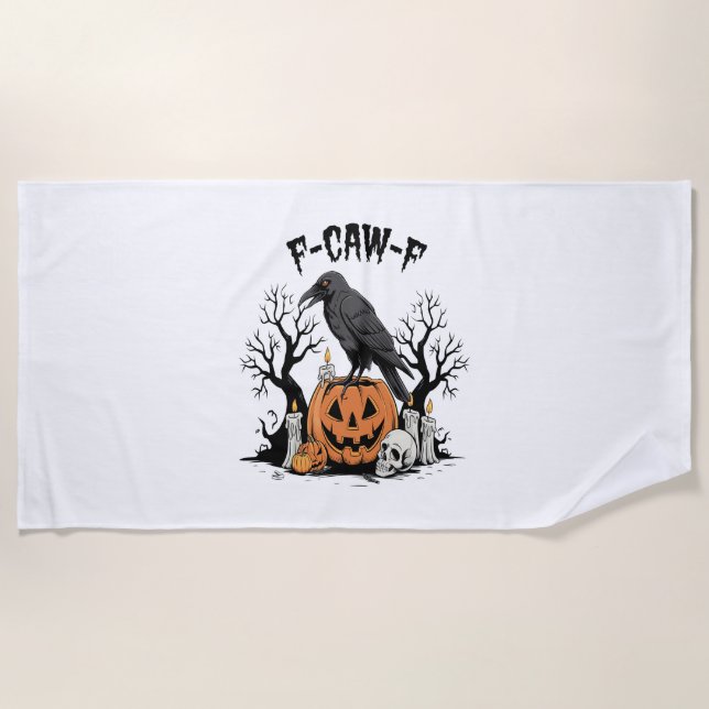 Funny Raven, F-Caw-F, Skull Raven, Gothic Crow Strandtuch (Vorderseite)