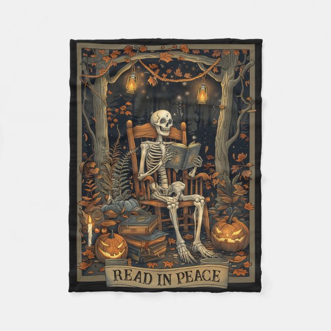 Funny Read in Peace Skeleton Halloween Read Nned B Fleecedecke (Vorderseite)