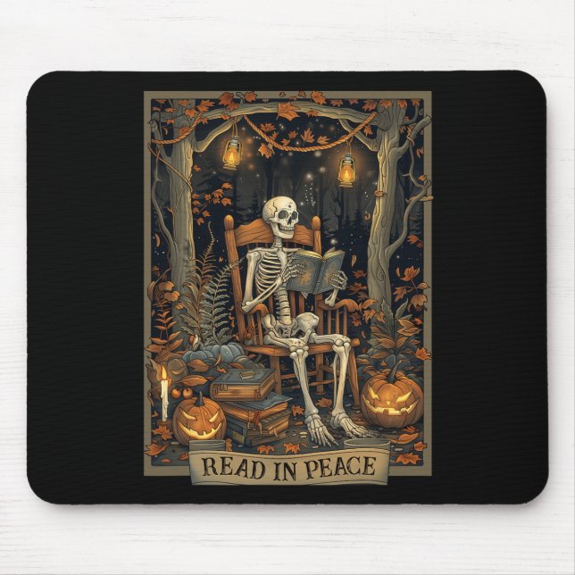 Funny Read in Peace Skeleton Halloween Read Nned B Mousepad (Vorne)