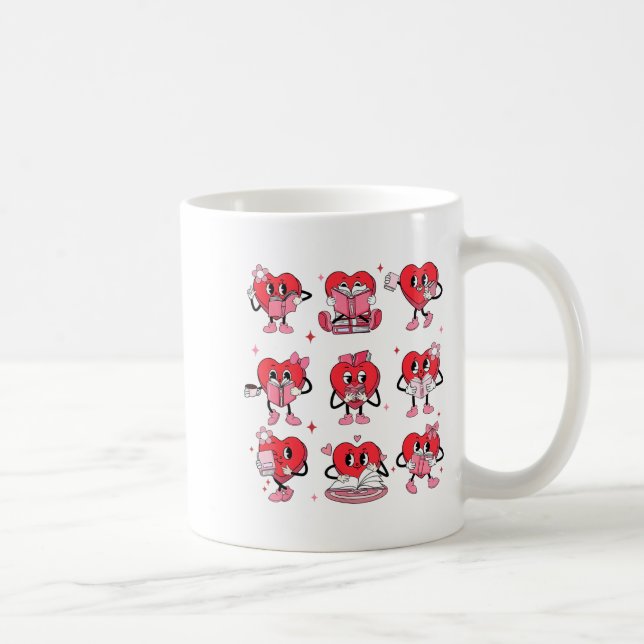 Funny Reading Heart Book Valentines Day Teacher Wo Kaffeetasse (Rechts)