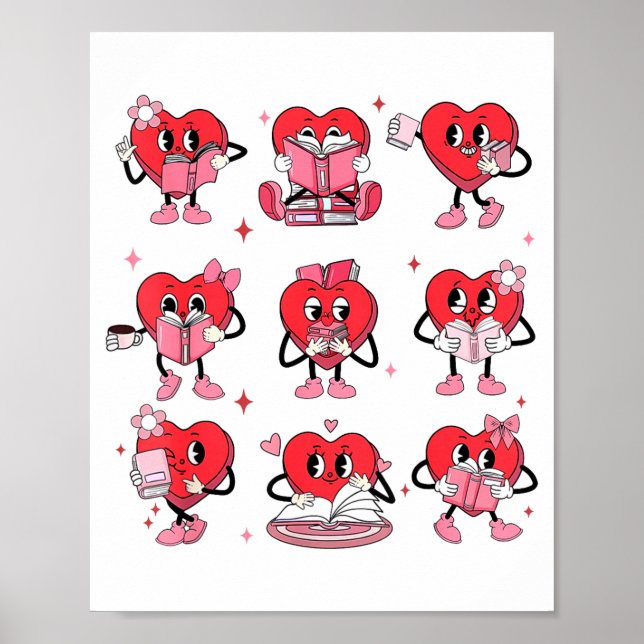Funny Reading Heart Book Valentines Day Teacher Wo Poster (Vorne)