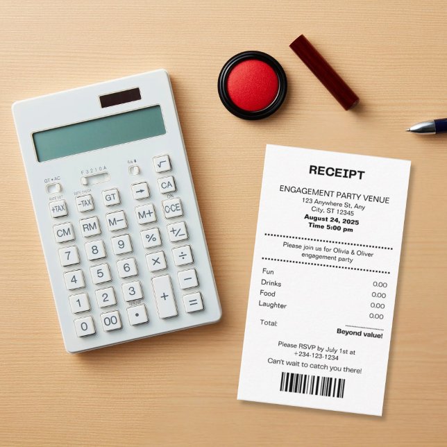 Funny, Receipt theme engagement party invitation Begleitkarte (Von Creator hochgeladen)