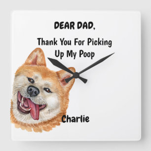 Funny Red Akita Inu Dog Vater Watercolor Cappella Quadratische Wanduhr