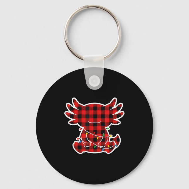 Funny Red And Black Buffalo Plaid Axolotl Christma Schlüsselanhänger (Vorderseite)