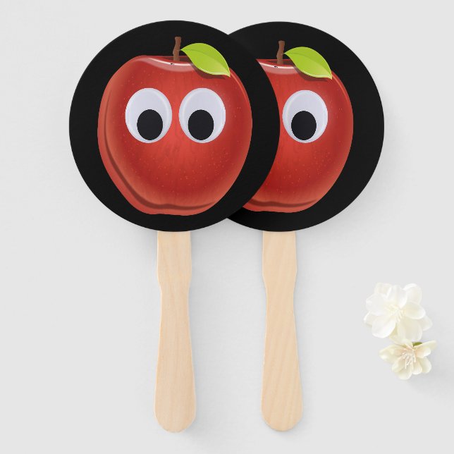 Funny Red Apple mit Googly Eyes Fächer (Vorne und Hinten)