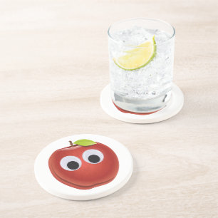Funny Red Apple mit Googly Eyes Getränkeuntersetzer
