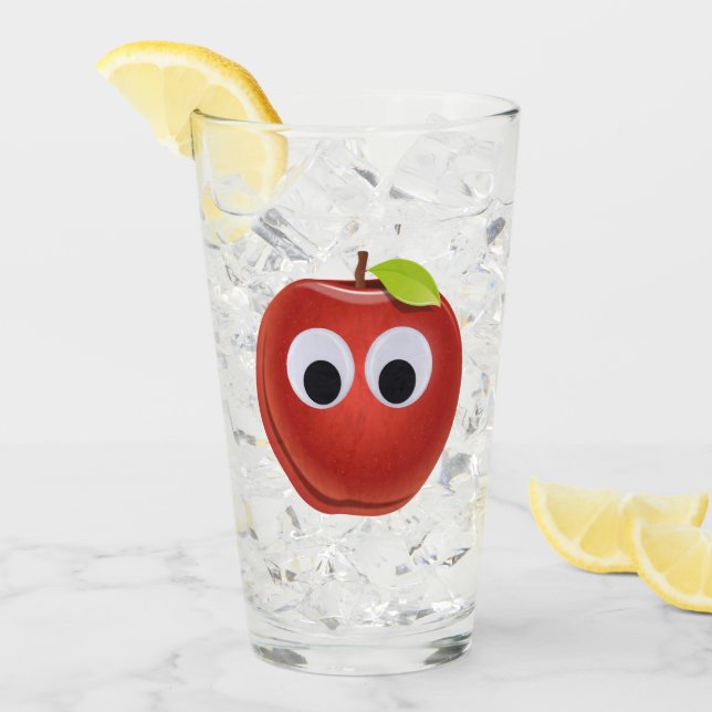 Funny Red Apple mit Googly Eyes Glas (Vorderseite Ice)