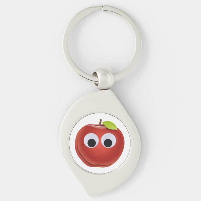 Funny Red Apple mit Googly Eyes Schlüsselanhänger (Vorderseite)