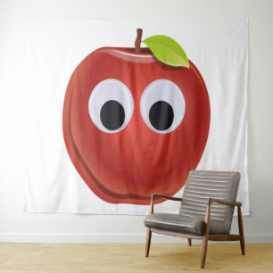 Funny Red Apple mit Googly Eyes Wandteppich