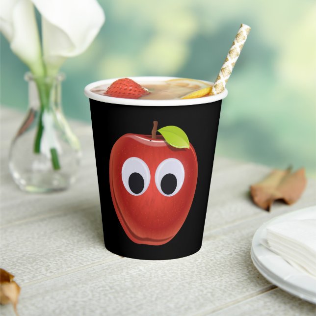 Funny Red Apple with Googly Eyes Pappbecher (In Situ)