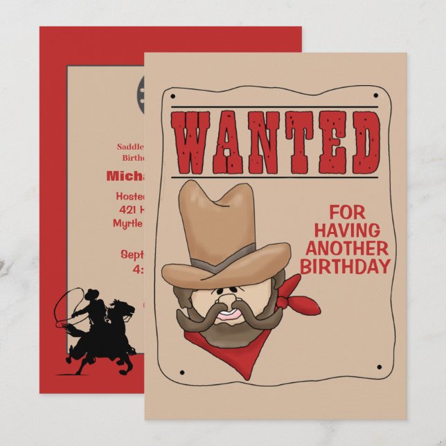 Funny Red Beige Gewollt Poster Birthday Einladung (Vorne/Hinten)