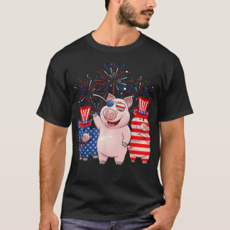 Funny Red Blue Pig American Flag Bauer 4 T-Shirt