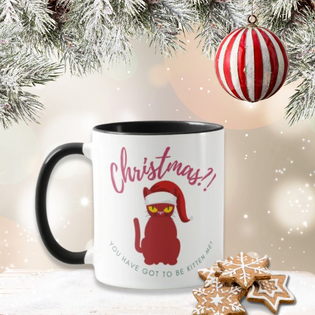 Funny Red Christmas Cat Illustration Kaffeetasse (Von Creator hochgeladen)