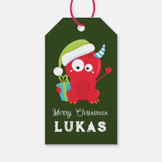 Funny Red Christmas Monster Kids Holiday Geschenkanhänger (Vorderseite)