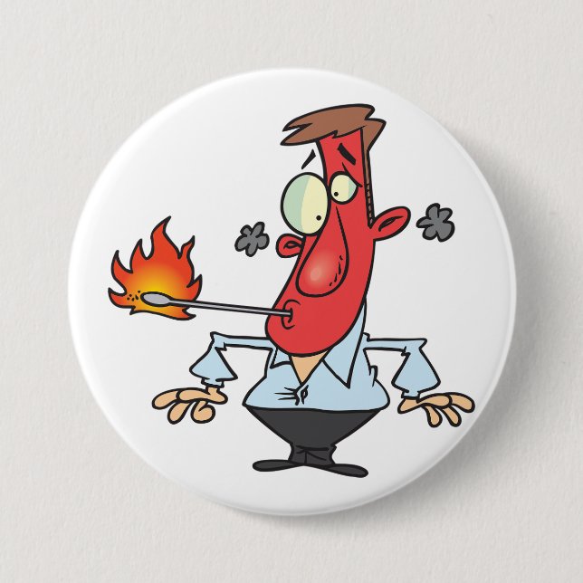 Funny Red Face Man with Thermometer Fever Button (Vorderseite)