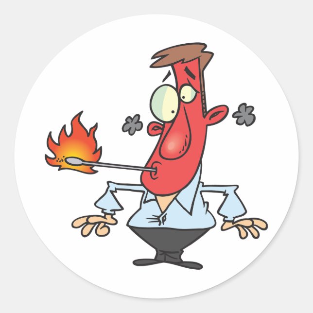 Funny Red Face Man with Thermometer Fever Runder Aufkleber (Vorderseite)