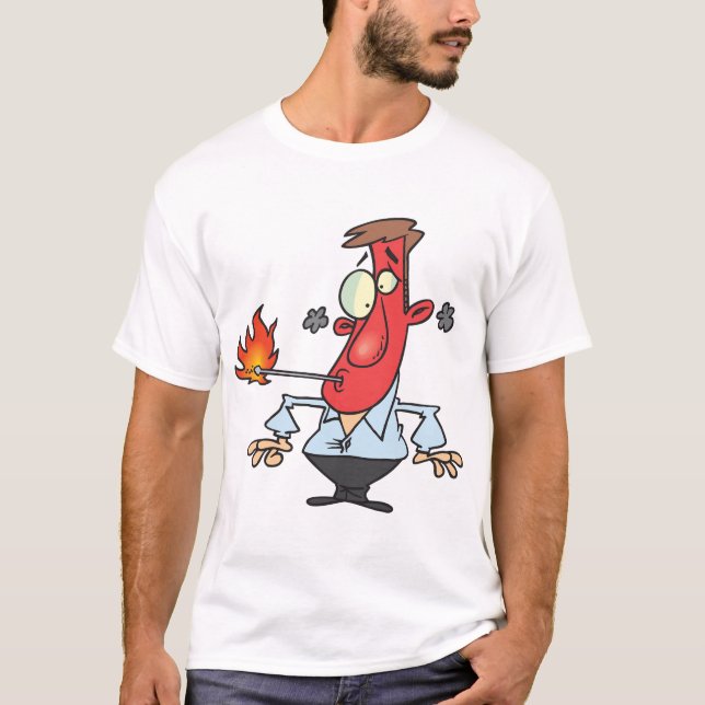 Funny Red Face Man with Thermometer Fever T-Shirt (Vorderseite)