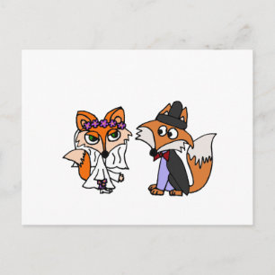 Funny Red Fox Bride und Groom Wedding Art Postkarte
