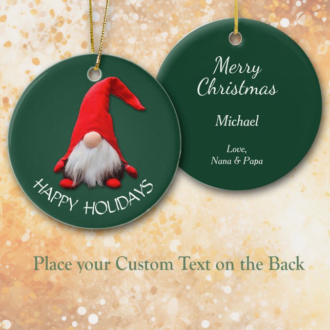 Funny Red Gnome Happy Holidays Keramik Ornament (Von Creator hochgeladen)