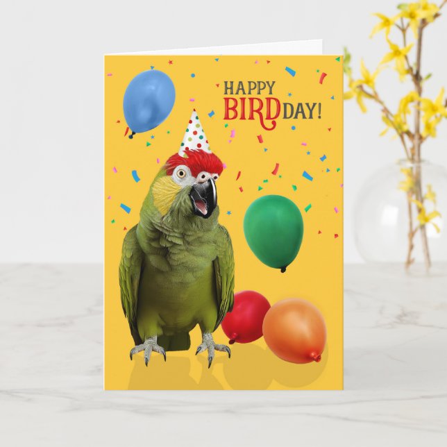 Funny Red Headed Amazon Parrot Birthday Humor Karte (Gelbe Blume)