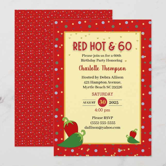 Funny Red Hot 60. Geburtstag Einladungen (Vorne/Hinten)