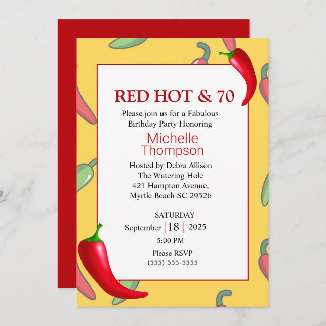 Funny Red Hot Pepper 70th Birthday Invitation (Devant / Derrière)
