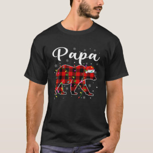 Funny Red Kariert Christmas Lights Papa Bear Xmas T-Shirt