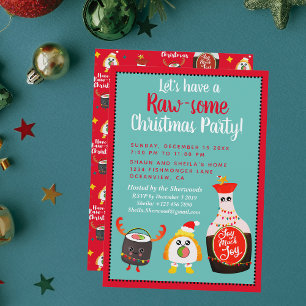 Funny Red Kawaii Sushi Festliches Weihnachtsfest P Einladung