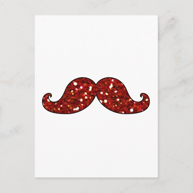 FUNNY RED MUSTACHE DRUCKTER GLITZER POSTKARTE (Vorderseite)