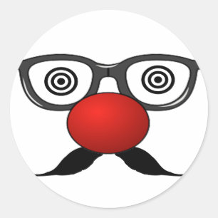 Funny Red Nose seltsame Augen Brille Schnurrbart Runder Aufkleber