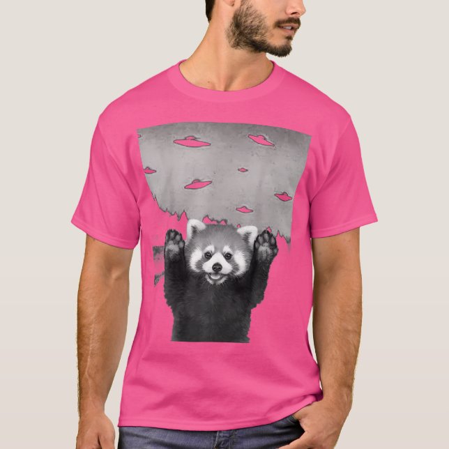Funny Red Panda Selfie in Alien Ufo Invasion T-Shirt (Vorderseite)