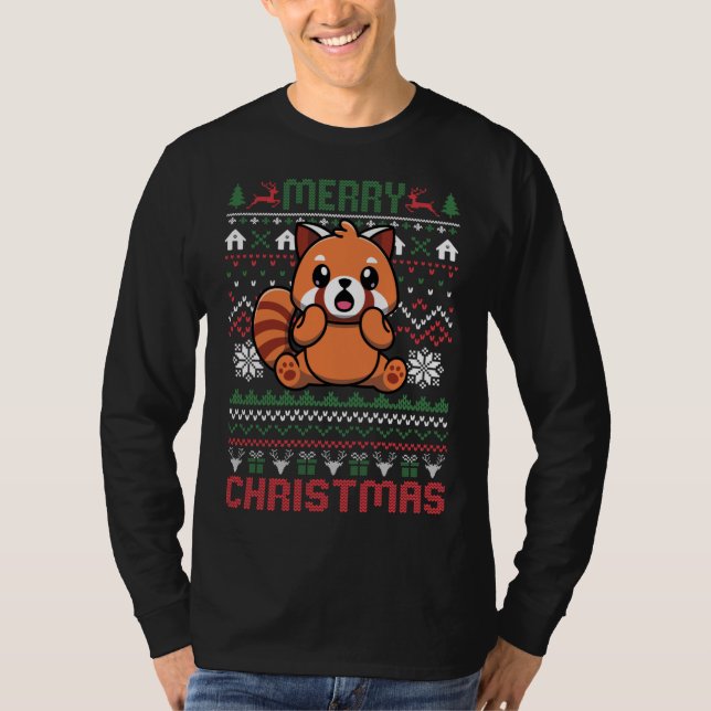 Funny Red Panda Uggi WeihnachtsLICHT Sweater T-Shirt (Vorderseite)