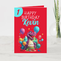 Funny Red und Aquamarin Trex Boy 1. Geburtstag