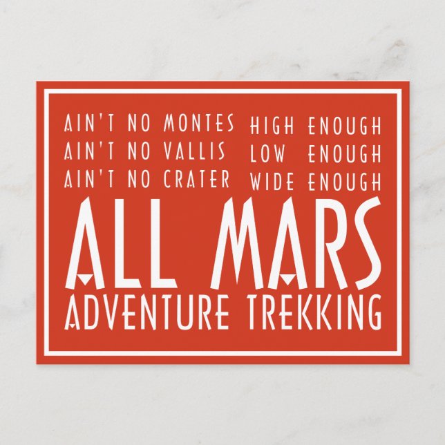 Funny Red White Alle Mars Trekking Abenteuer Postkarte (Vorderseite)