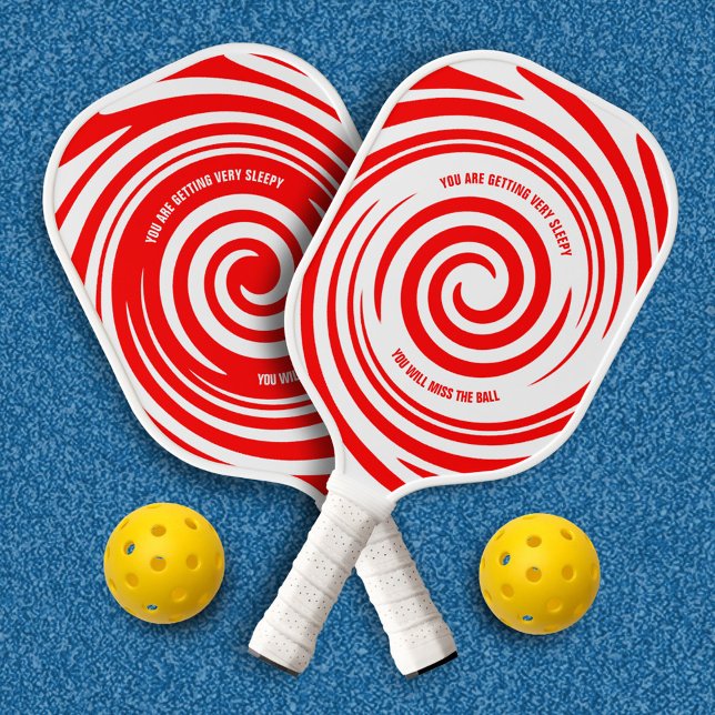 Funny Red White Wirbel Hypnose Pattern Pickleball Schläger (Funny Hypnotic Red Swirls Pickleball Paddle (front & back) Cover Photo.)