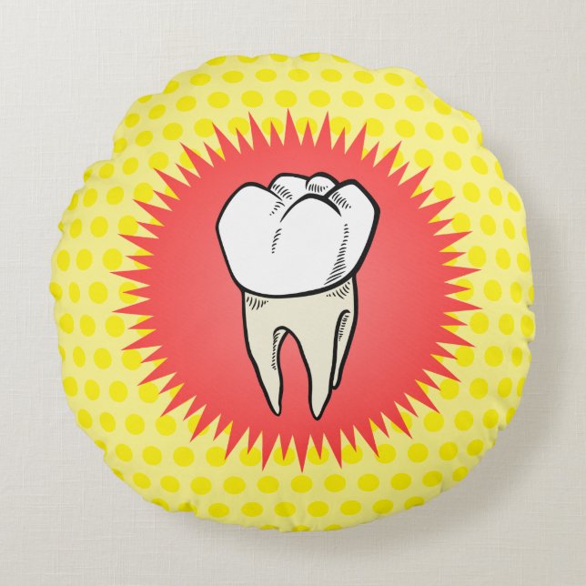 Funny Red White Yellow Extracted Molar Sternexplos Rundes Kissen (Vorderseite)