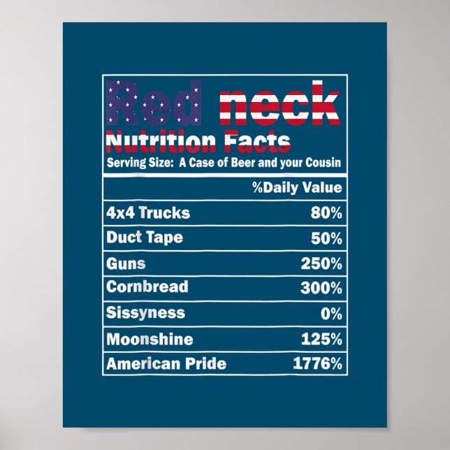 Funny Redneck Nutrition Fakten 4. Juli Land Poster (Vorne)