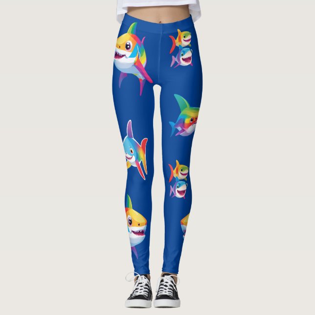 Funny Regenbogenhai Geburtstagsparty Familie Kinde Leggings (Vorderseite)