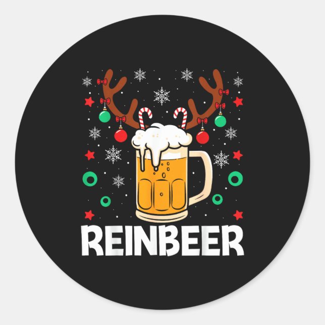 Funny Reinbeer Winedeer Beer Wine Matching Couples Runder Aufkleber (Vorderseite)