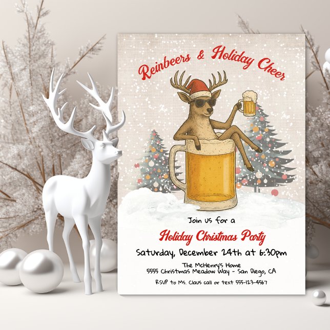 Funny Reinbeers und Holiday Cheer Weihnachts-Party Einladung (Von Creator hochgeladen)