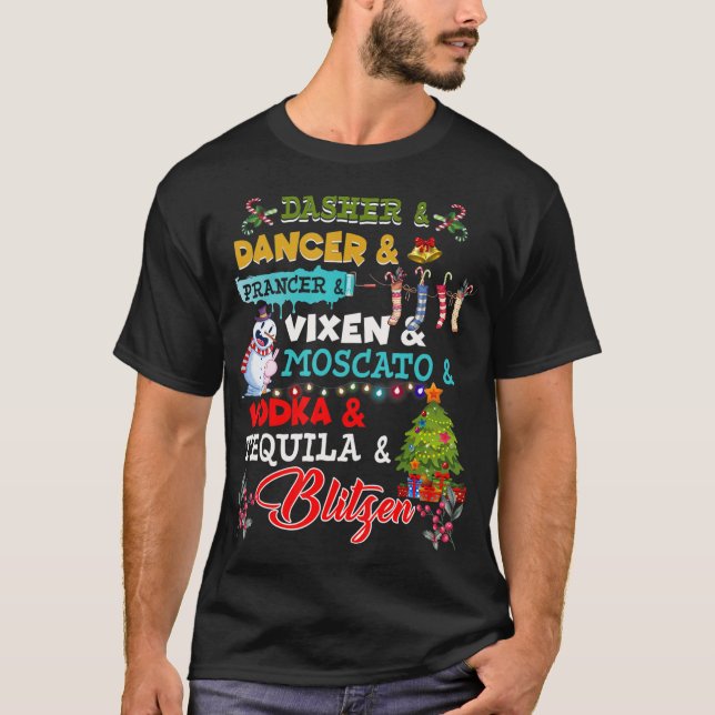 Funny Reindeer Alcohol Names Christmas Party Drink T-Shirt (Vorderseite)