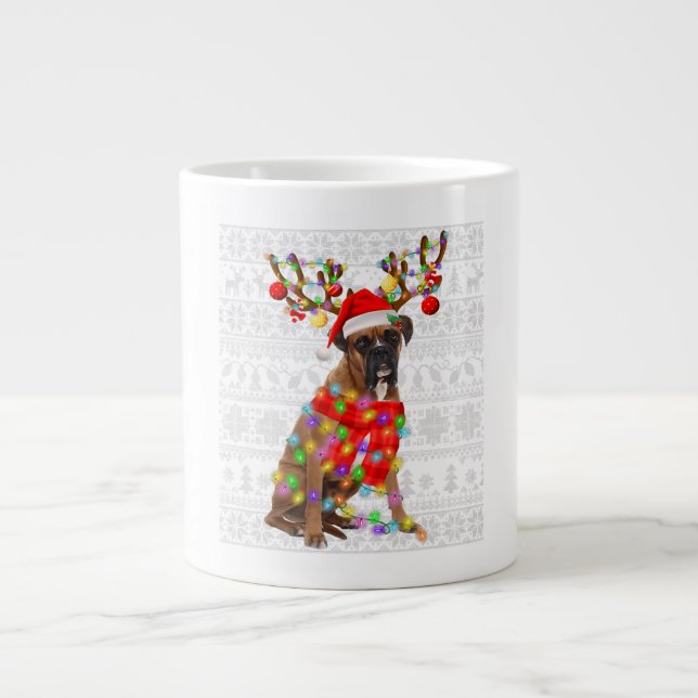 Funny Reindeer Boxer Dog Weihnachtslicht Jumbo-Tasse (Vorderseite)