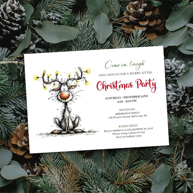 Funny Reindeer Cartoon Holiday Party Invitation Einladung (Funny Reindeer Cartoon Holiday Party Invitation)