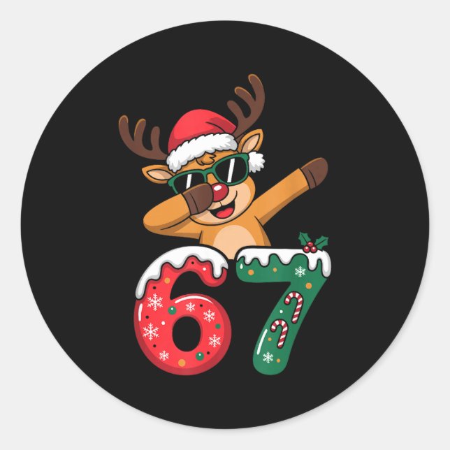 Funny Reindeer Dab Six Seven 67 Christmas Dabbing  Runder Aufkleber (Vorderseite)