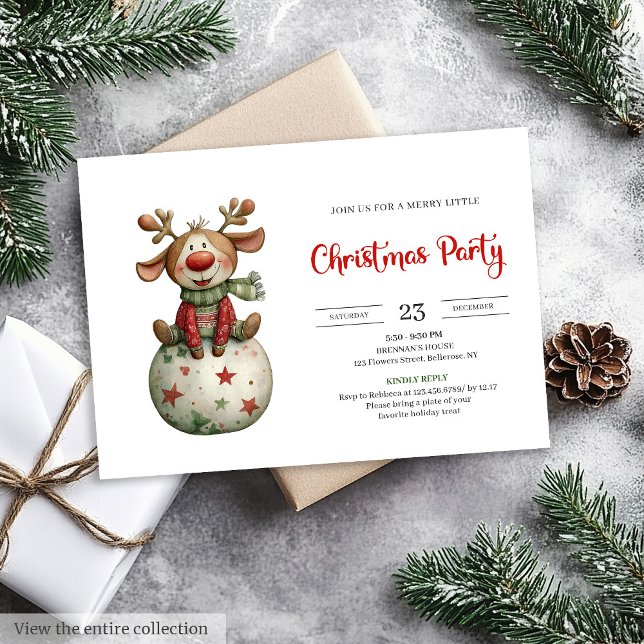 Funny Reindeer festive watercolor holiday invites Einladung (Funny Reindeer festive watercolor holiday invitation)