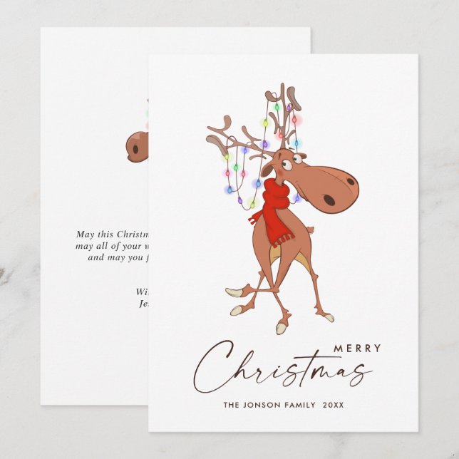 Funny Reindeer Frohe Weihnachtsgrüße Feiertagskarte (Vorne/Hinten)